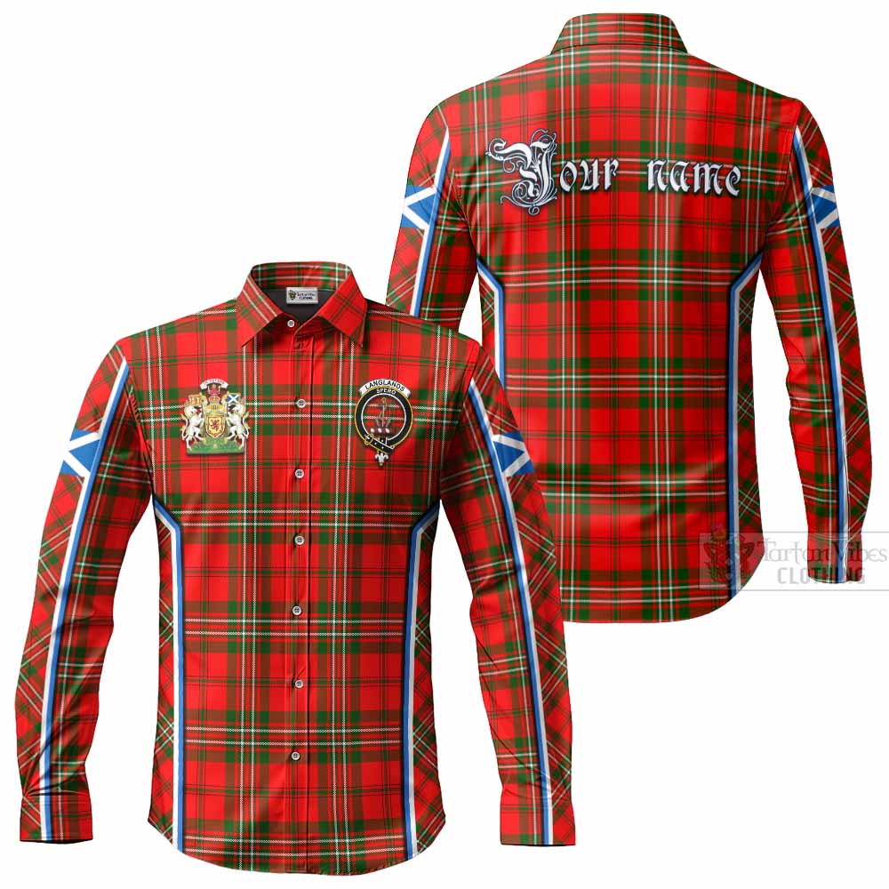 Langlands Tartan Crest Long Sleeve Button Shirts Scotland Coat of Arm Flag Style - Tartan Vibes Clothing