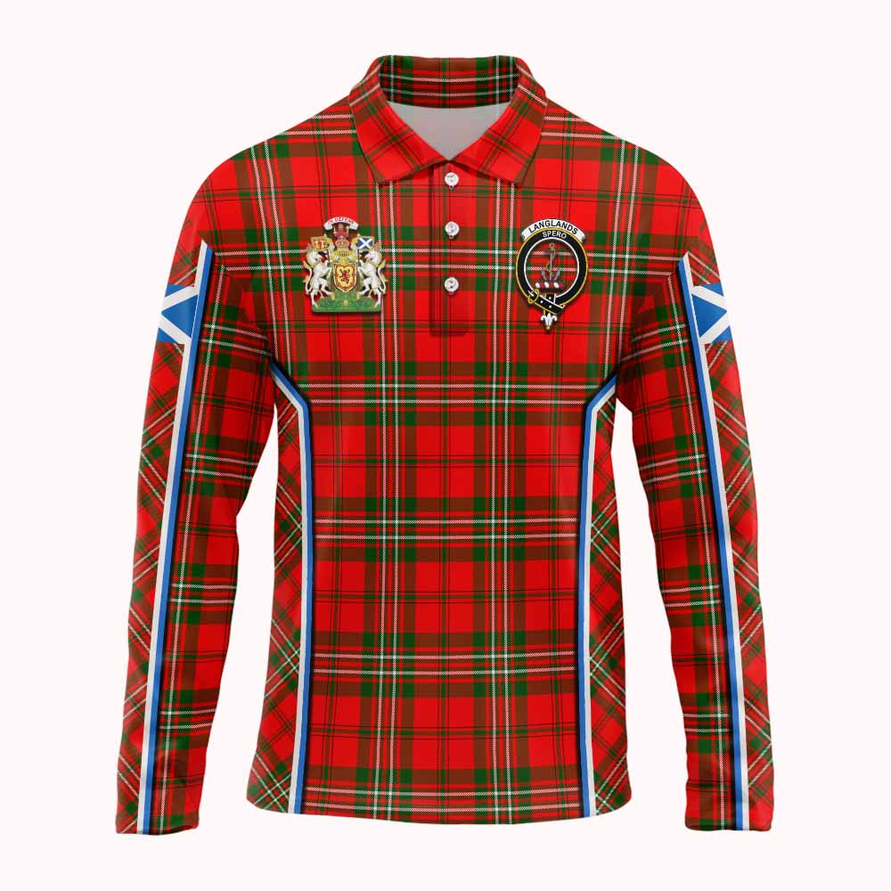 Langlands Tartan Crest Long Sleeve Polo Shirt Scotland Coat of Arm Flag Style - Tartan Vibes Clothing