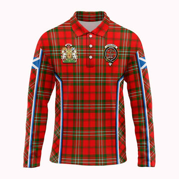 Langlands Tartan Crest Long Sleeve Polo Shirt Scotland Coat of Arm Flag Style