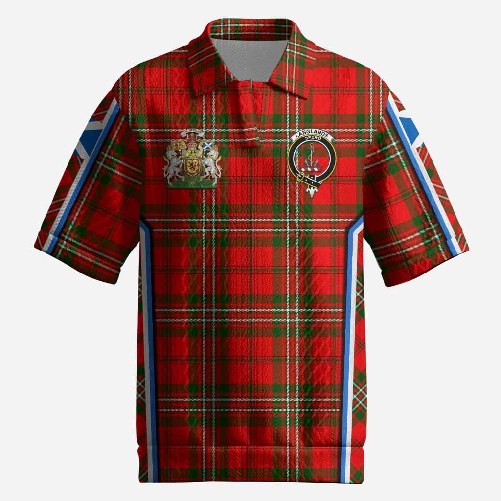 Langlands Tartan Crest Men’s Polo Sweater Top Scotland Coat of Arm Flag Style