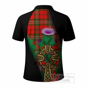 Langlands Tartan Crest Polo Shirt Celtic Cross Thistle Flowers