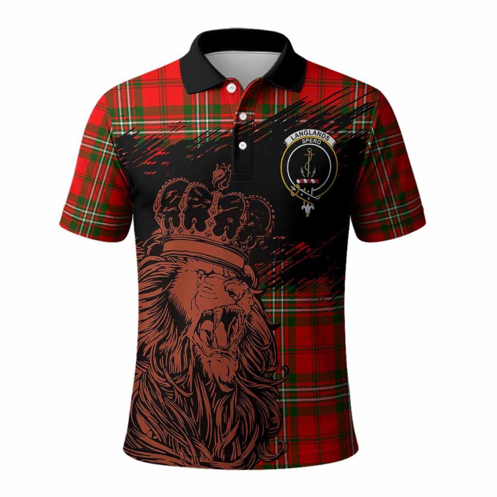 Langlands Tartan Crest Polo Shirt Crowned Lion Heritage Style