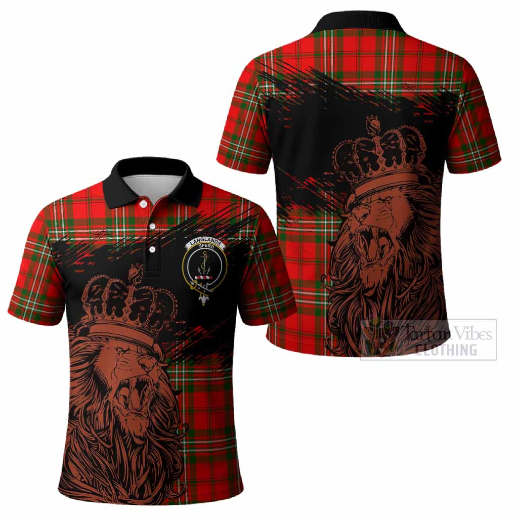 Langlands Tartan Crest Polo Shirt Crowned Lion Heritage Style