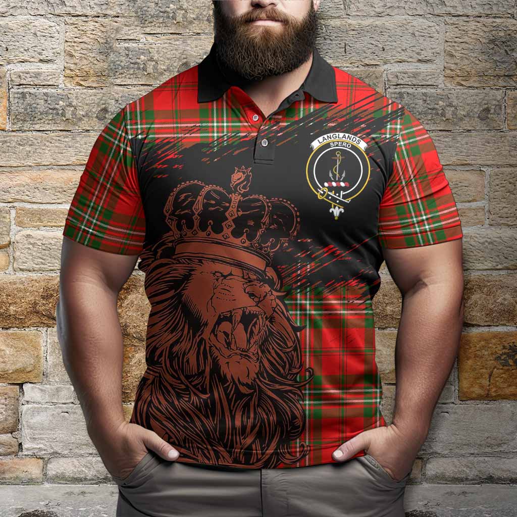 Langlands Tartan Crest Polo Shirt Crowned Lion Heritage Style