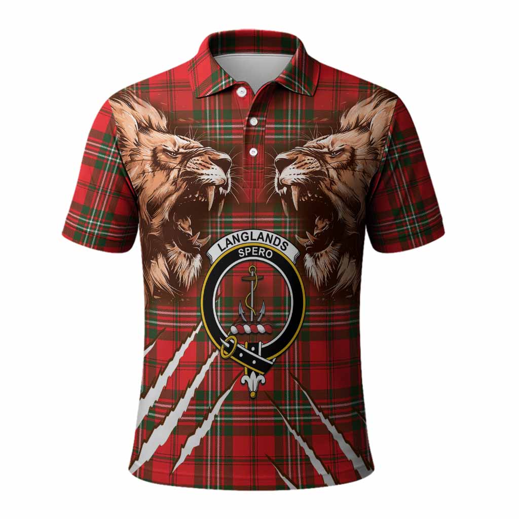 Langlands Tartan Crest Polo Shirt Ferocious Lion Style