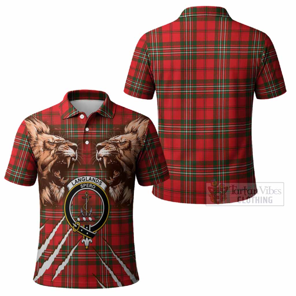 Langlands Tartan Crest Polo Shirt Ferocious Lion Style