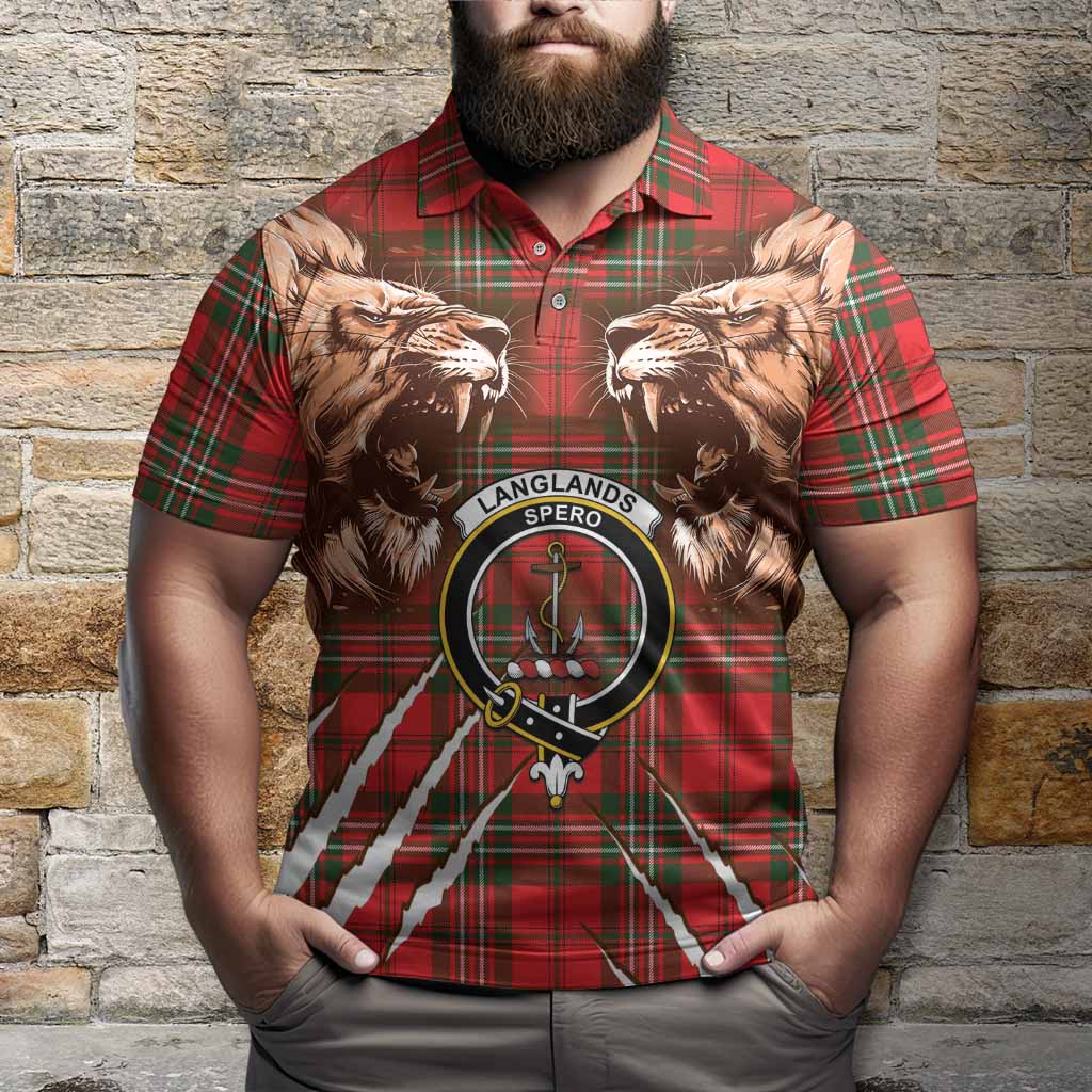 Langlands Tartan Crest Polo Shirt Ferocious Lion Style