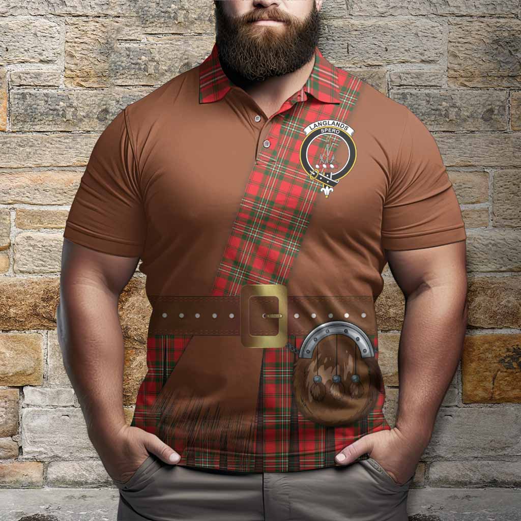 Langlands Tartan Crest Polo Shirt Kilt Costume Style