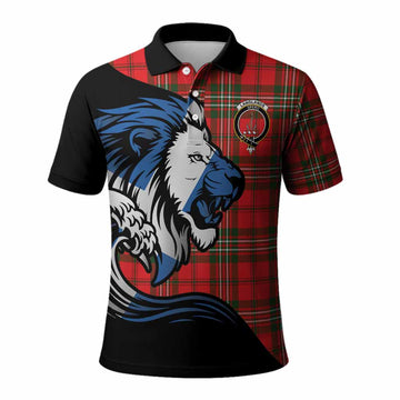 Langlands Tartan Crest Polo Shirt Scottish Golden Lions Wave Flow