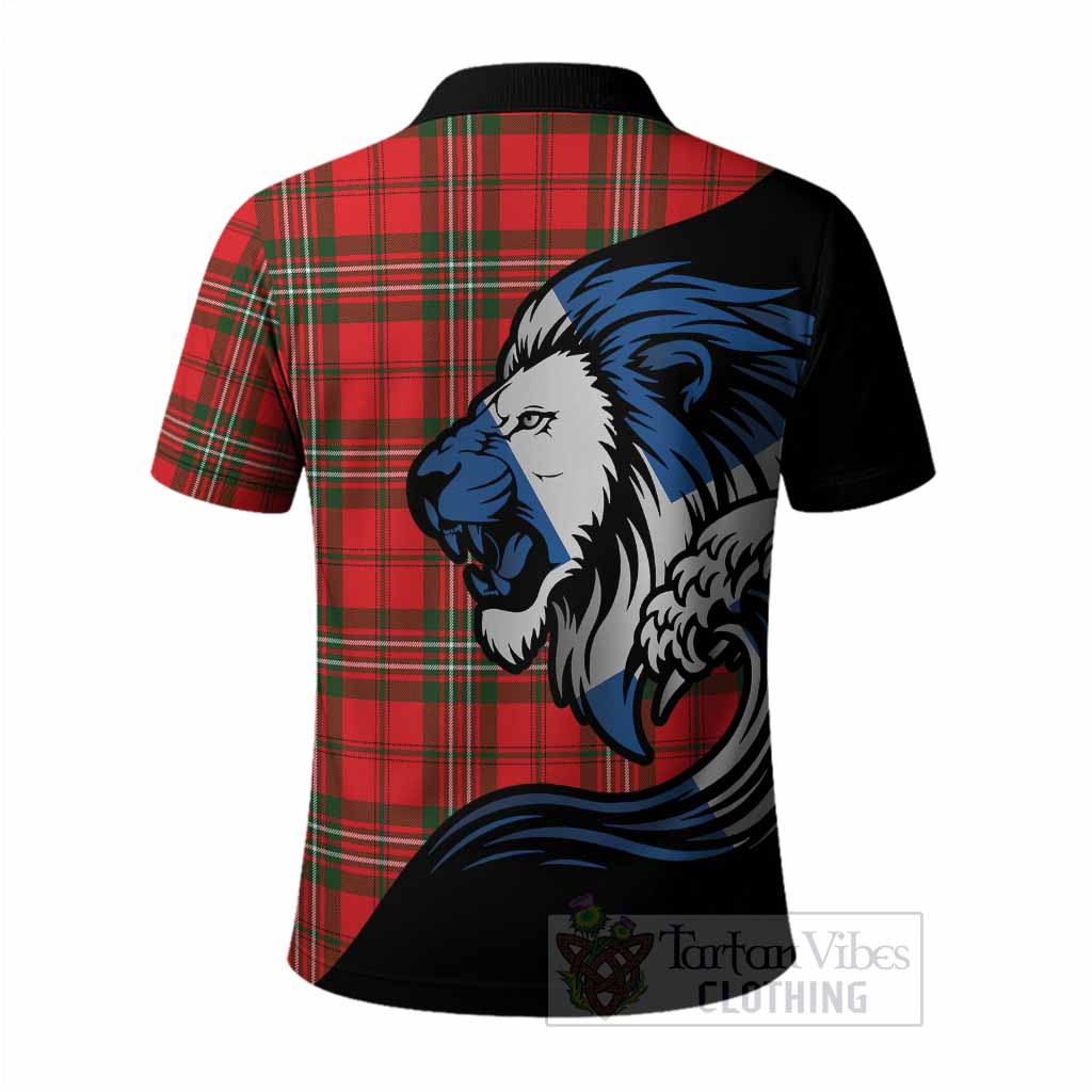 Langlands Tartan Crest Polo Shirt Scottish Golden Lions Wave Flow