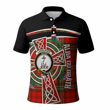 Langlands Tartan Crest Polo Shirt Scottish Thistle Celtic Cross Alba Gu Brath