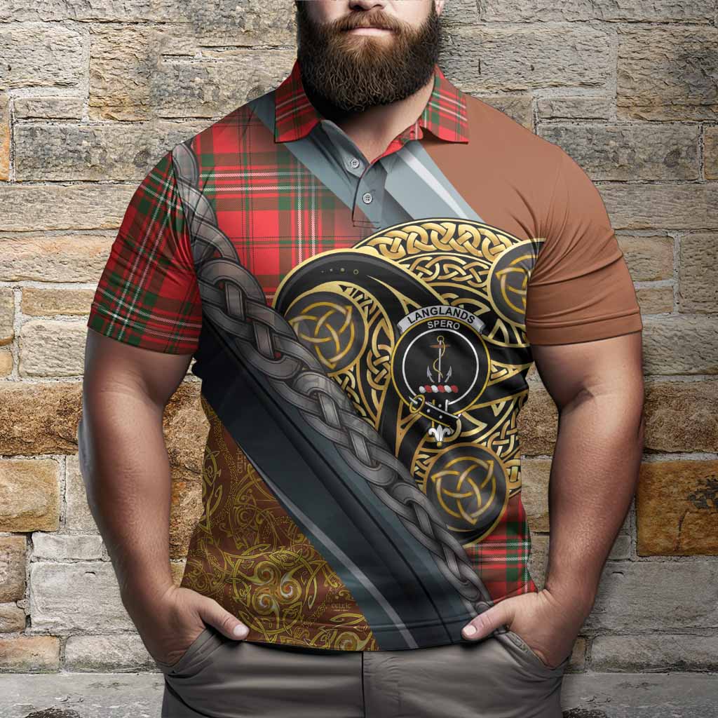 Langlands Tartan Crest Polo Shirt Scottish Triskele Celtic