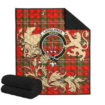 Langlands Tartan Crest Premium Quilt with Scottish Iconic Symbols 