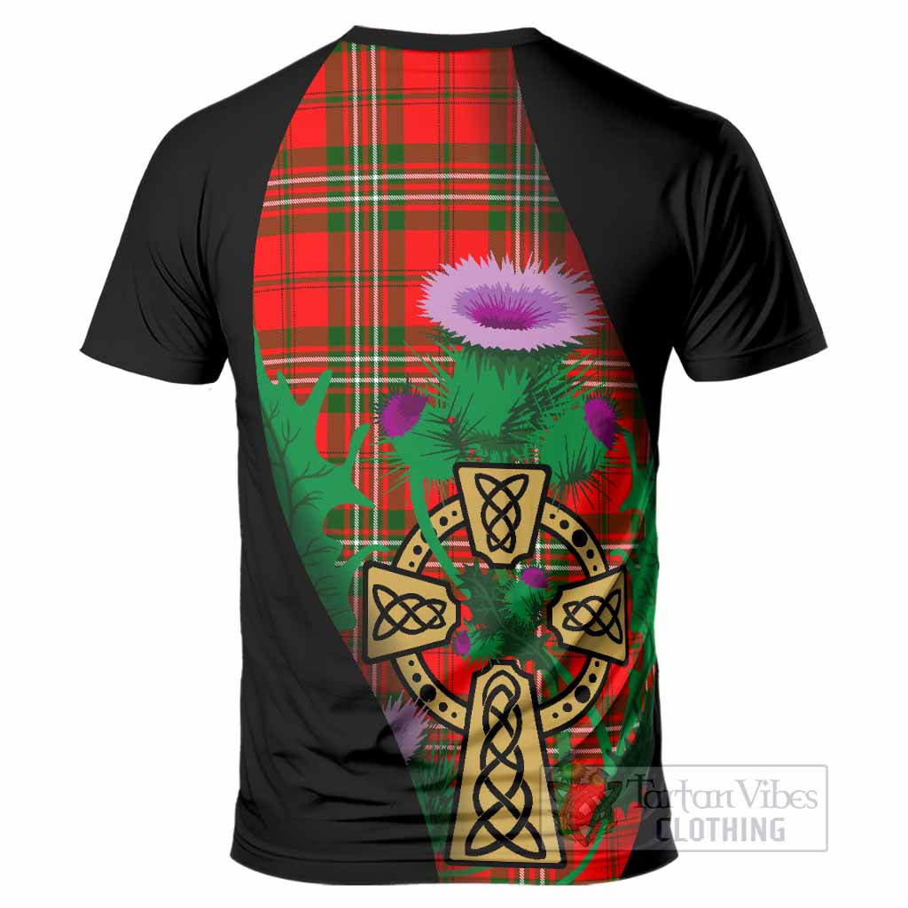 Langlands Tartan Crest T-Shirt Celtic Cross Thistle Flowers