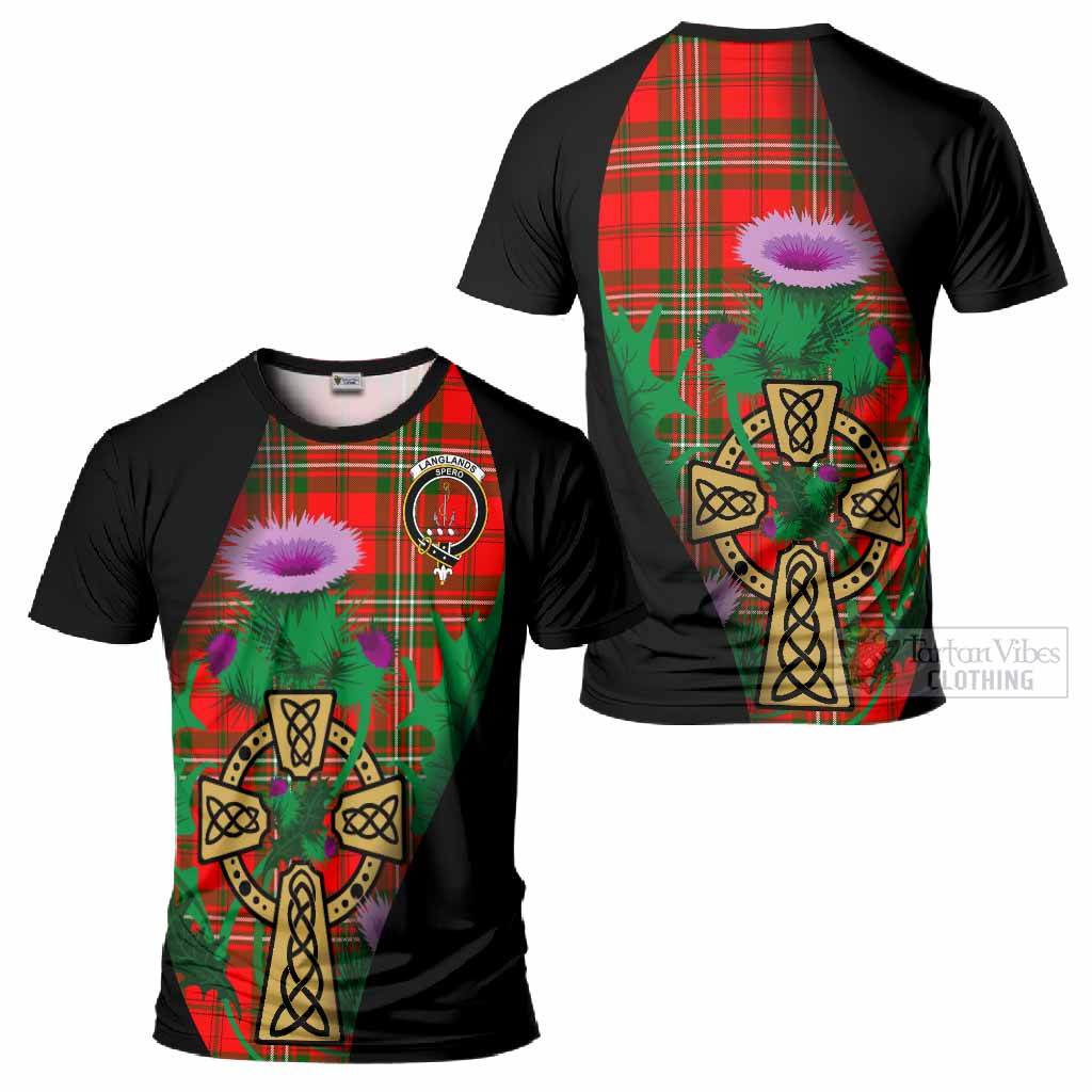 Langlands Tartan Crest T-Shirt Celtic Cross Thistle Flowers