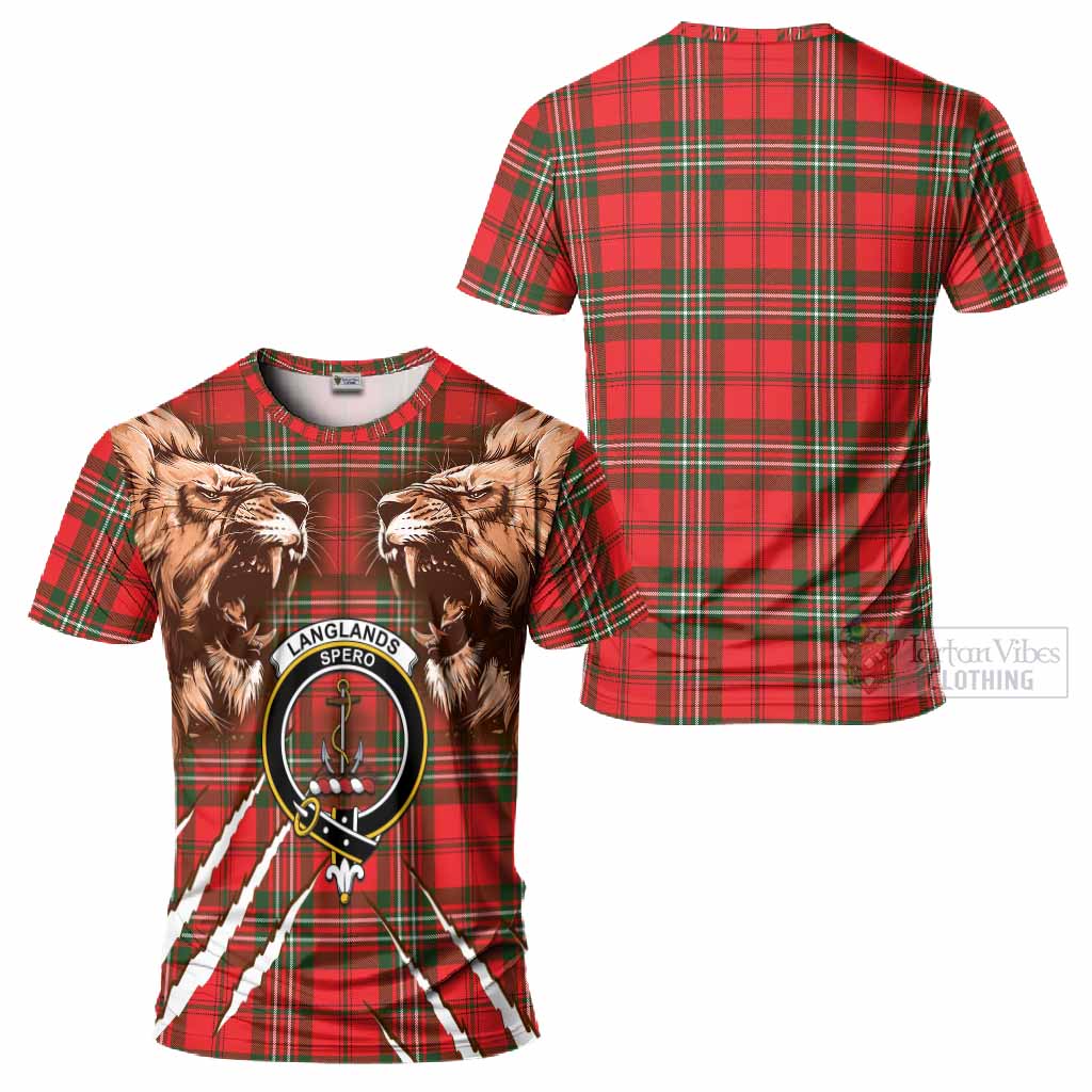 Langlands Tartan Crest T-Shirt Ferocious Lion Style