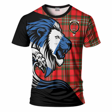 Langlands Tartan Crest T-Shirt Scottish Golden Lions Wave Flow