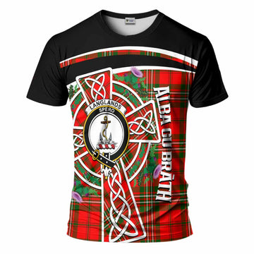 Langlands Tartan Crest T-Shirt Scottish Thistle Celtic Cross Alba Gu Brath