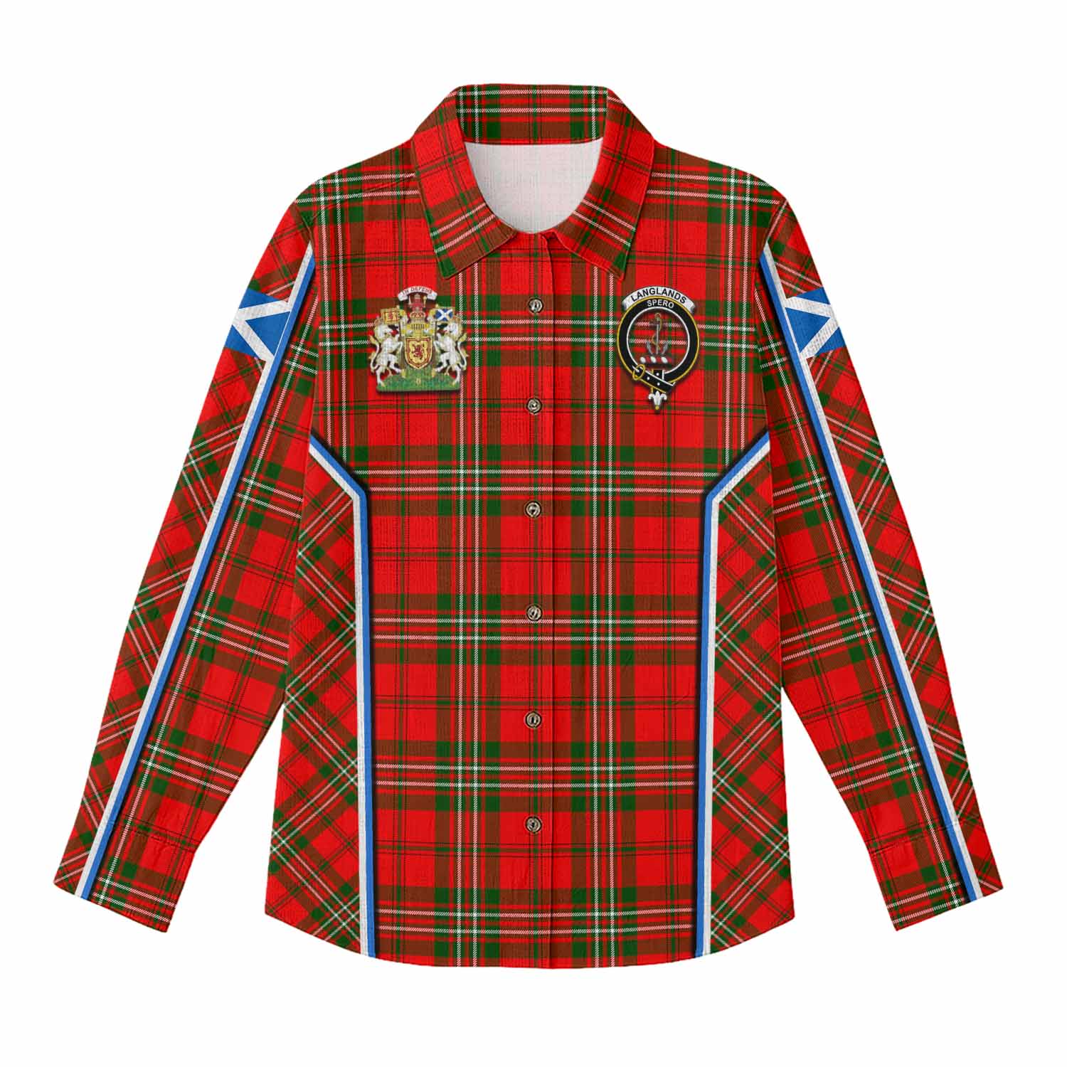 Langlands Tartan Crest Women Casual Shirt Scotland Coat of Arm Flag Style - Tartan Vibes Clothing