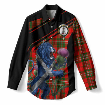 Langlands Tartan Crest Women Casual Shirt Scottish Lion Rampant Thistle