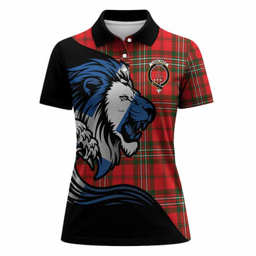Langlands Tartan Crest Women Polo Shirt Scottish Golden Lions Wave Flow