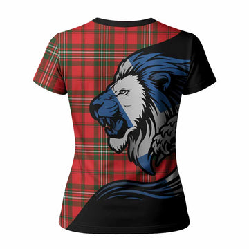 Langlands Tartan Crest Women T shirt Scottish Golden Lions Wave Flow