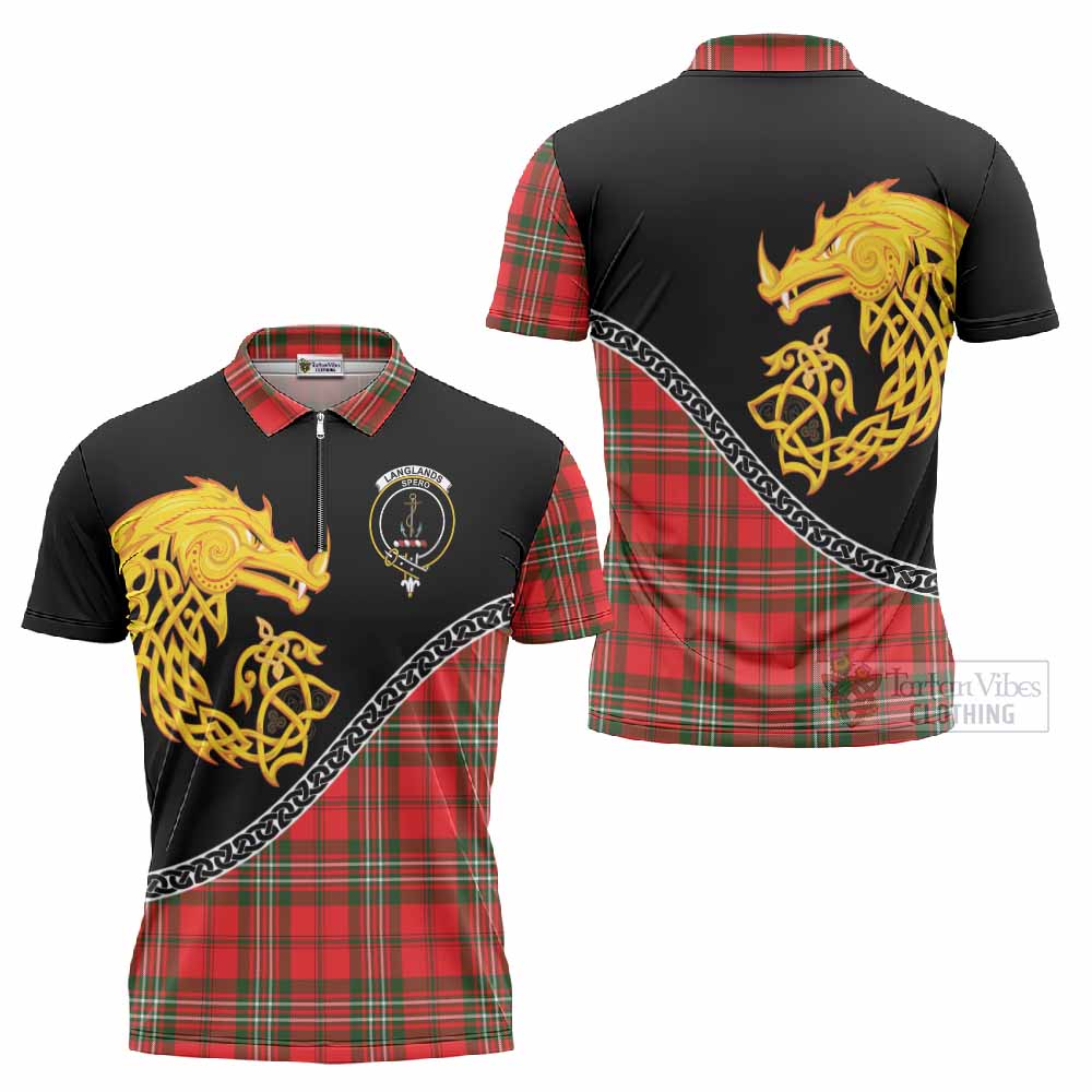 Langlands Tartan Crest Zipper Polo Shirt Legendary Dragon Knot Half Style
