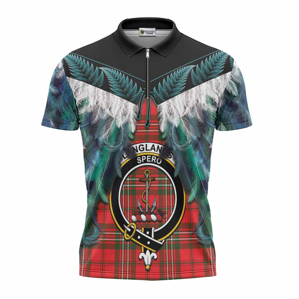Langlands Tartan Crest Zipper Polo Shirt New Zealand Maori Korowai Cloak