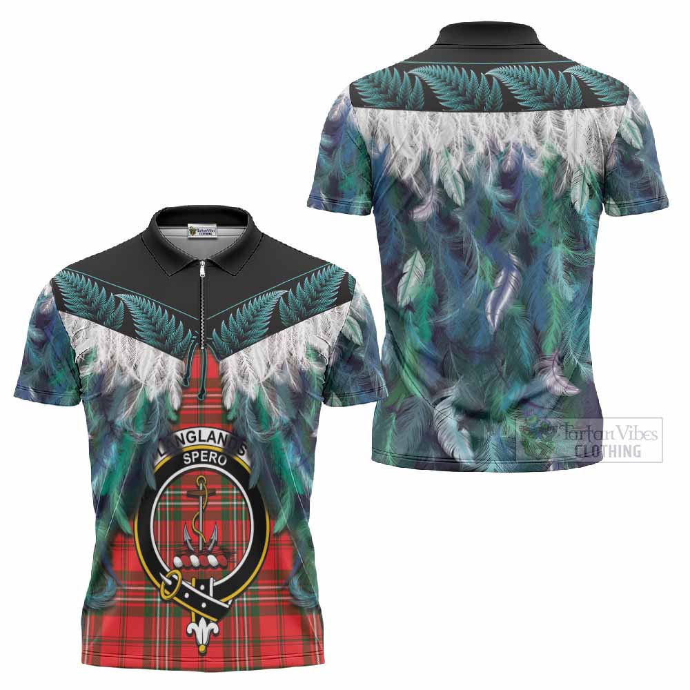 Langlands Tartan Crest Zipper Polo Shirt New Zealand Maori Korowai Cloak