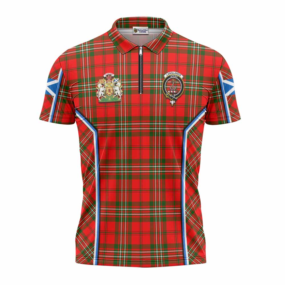 Langlands Tartan Crest Zipper Polo Shirt Scotland Coat of Arm Flag Style - Tartan Vibes Clothing