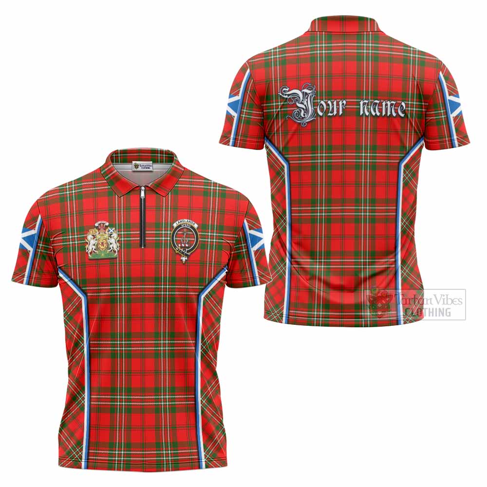 Langlands Tartan Crest Zipper Polo Shirt Scotland Coat of Arm Flag Style - Tartan Vibes Clothing