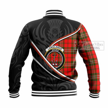 Langlands Tartan Family Crest Baseball Jacket Celtic Scottish Thistle Floral - Tartan Vibes Clothing