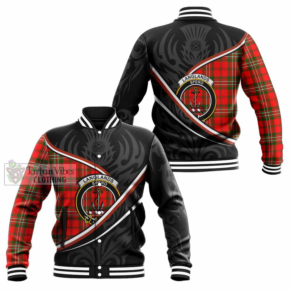 Langlands Tartan Family Crest Baseball Jacket Celtic Scottish Thistle Floral - Tartan Vibes Clothing