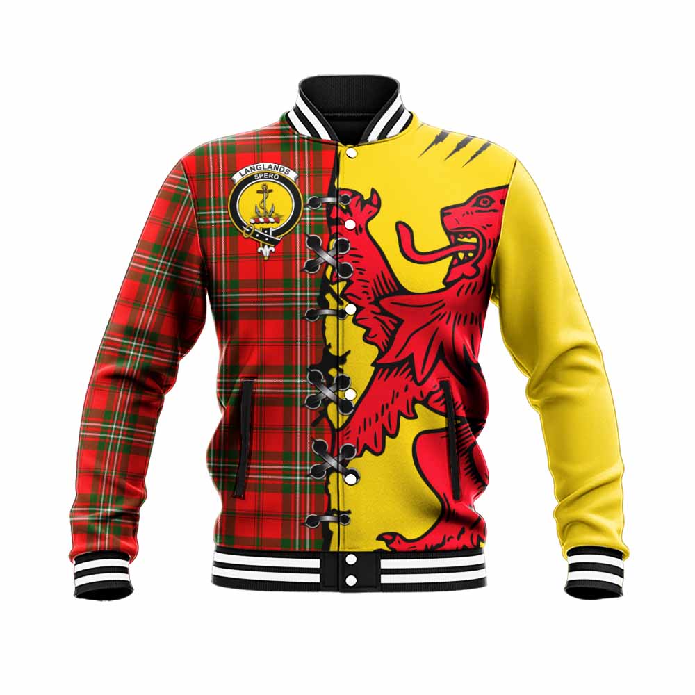 Langlands Tartan Family Crest Baseball Jacket Lion Rampant Honor - Tartan Vibes Clothing
