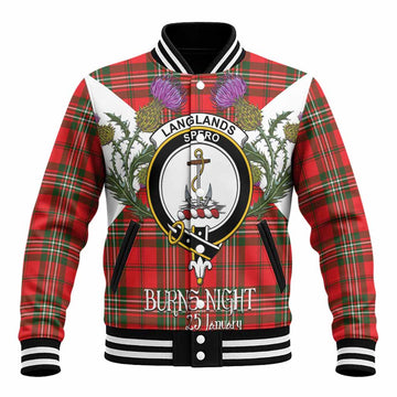 Langlands Tartan Family Crest Baseball Jacket Scottish Burns Night Thistle Floral