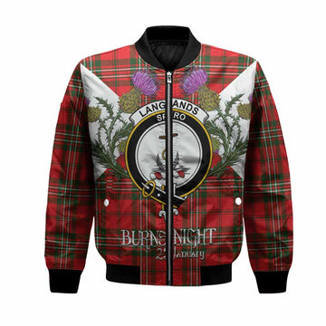 Langlands Tartan Family Crest Bomber Jacket Scottish Burns Night Thistle Floral