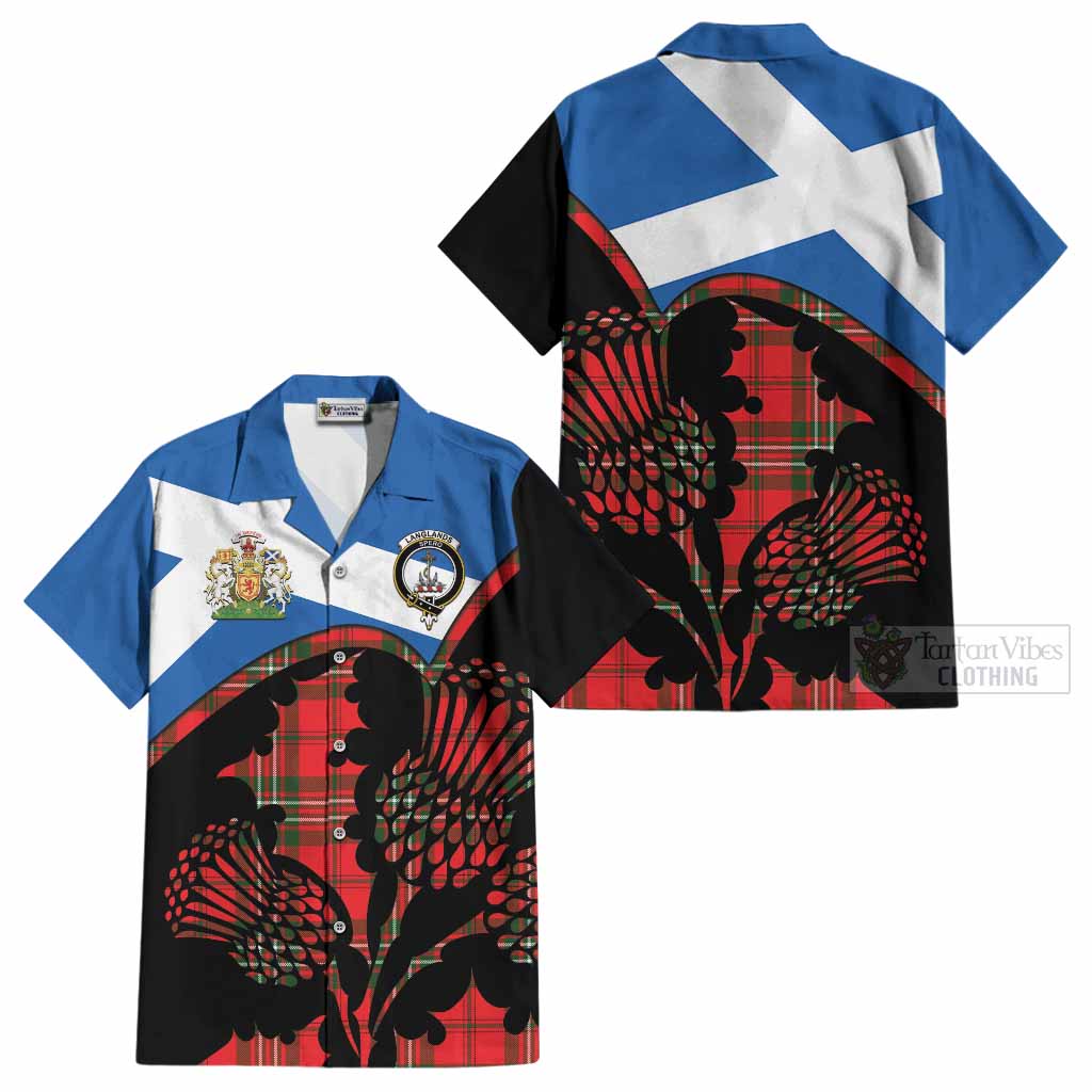 Langlands Tartan Family Crest Cotton Hawaiian Shirt Scotland Thistle Floral Flag Style