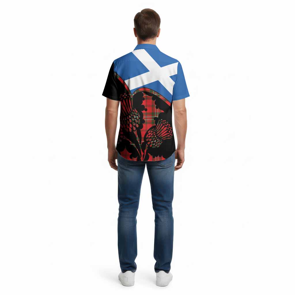 Langlands Tartan Family Crest Cotton Hawaiian Shirt Scotland Thistle Floral Flag Style