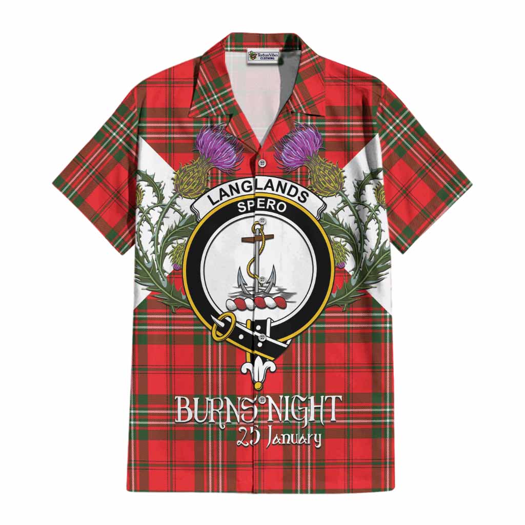 Langlands Tartan Family Crest Cotton Hawaiian Shirt Scottish Burns Night Thistle Floral