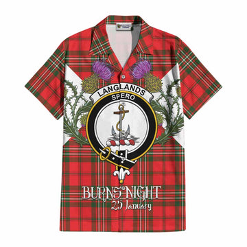 Langlands Tartan Family Crest Cotton Hawaiian Shirt Scottish Burns Night Thistle Floral