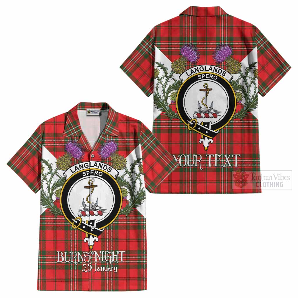 Langlands Tartan Family Crest Cotton Hawaiian Shirt Scottish Burns Night Thistle Floral