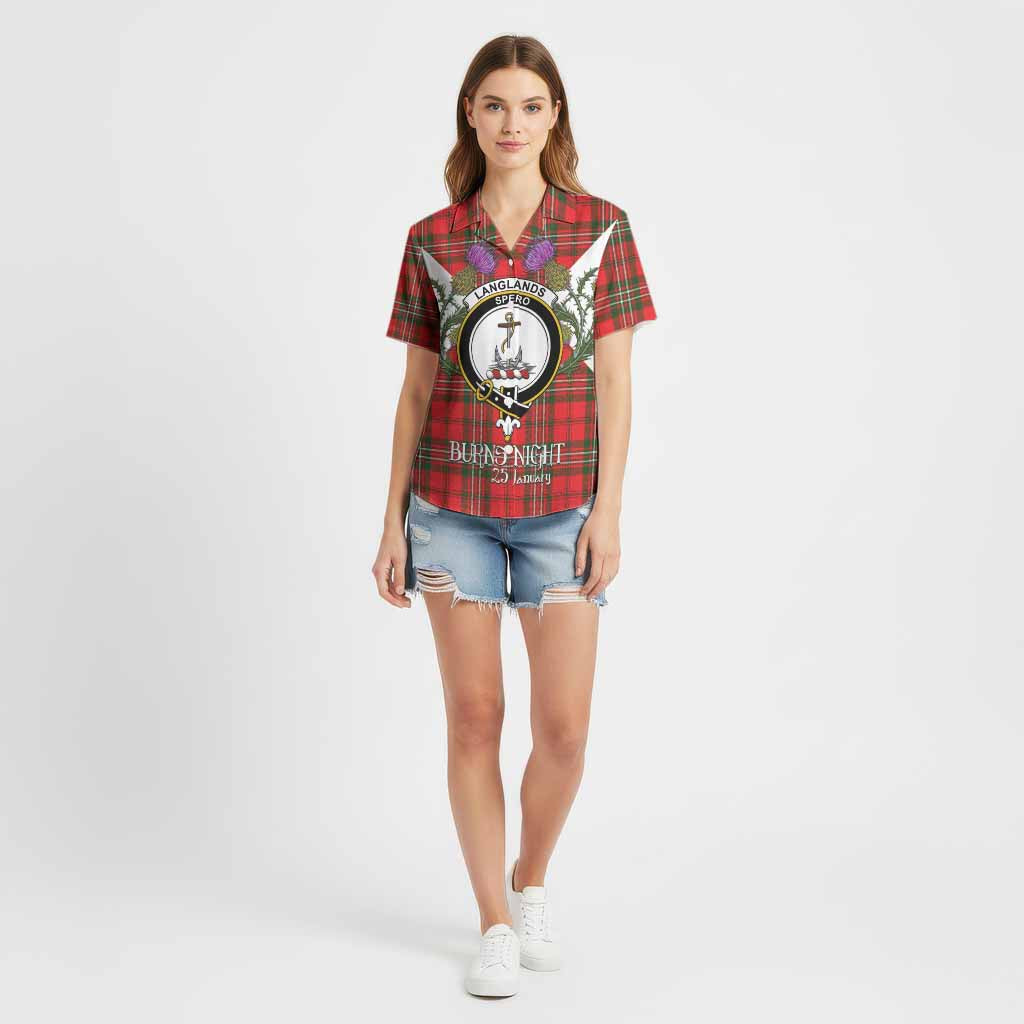 Langlands Tartan Family Crest Cotton Hawaiian Shirt Scottish Burns Night Thistle Floral