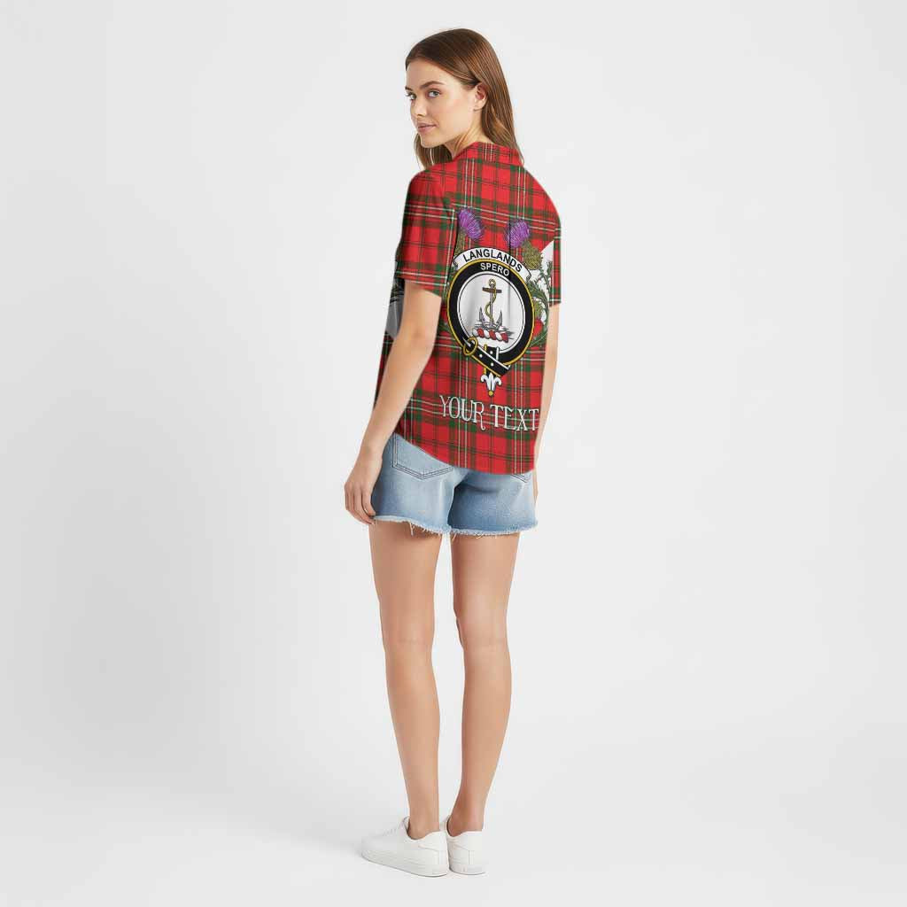 Langlands Tartan Family Crest Cotton Hawaiian Shirt Scottish Burns Night Thistle Floral