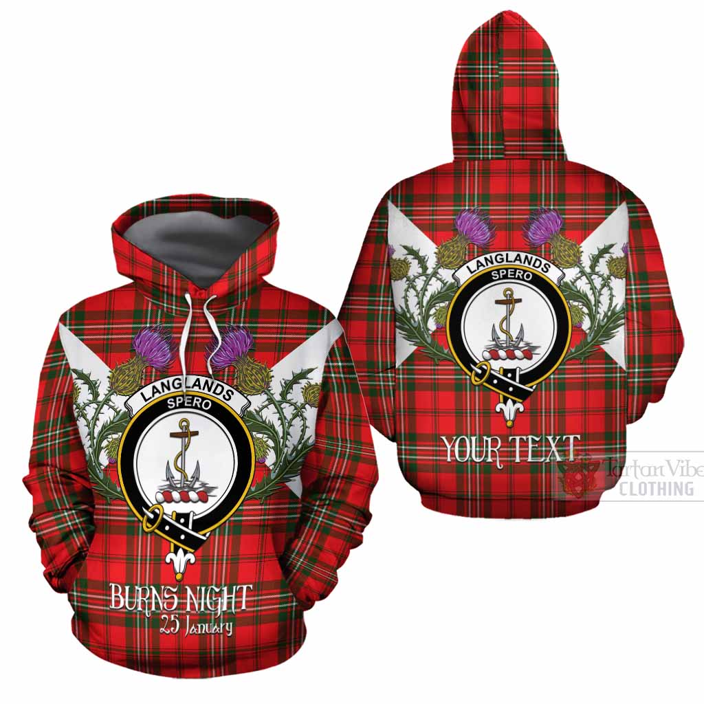 Langlands Tartan Family Crest Cotton Hoodie Scottish Burns Night Thistle Floral