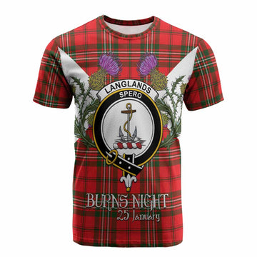 Langlands Tartan Family Crest Cotton T-shirt Scottish Burns Night Thistle Floral