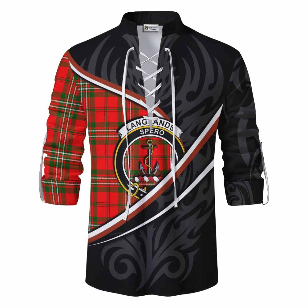 Langlands Tartan Family Crest Ghillie Kilt Shirt Celtic Scottish Thistle Floral - Tartan Vibes Clothing