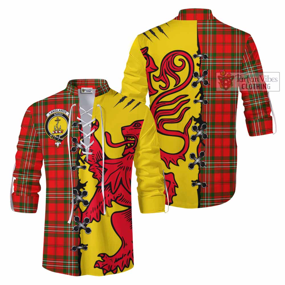 Langlands Tartan Family Crest Ghillie Kilt Shirt Lion Rampant Honor - Tartan Vibes Clothing