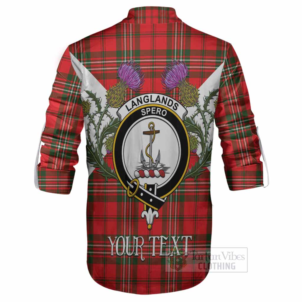 Langlands Tartan Family Crest Ghillie Shirt Scottish Burns Night Thistle Floral