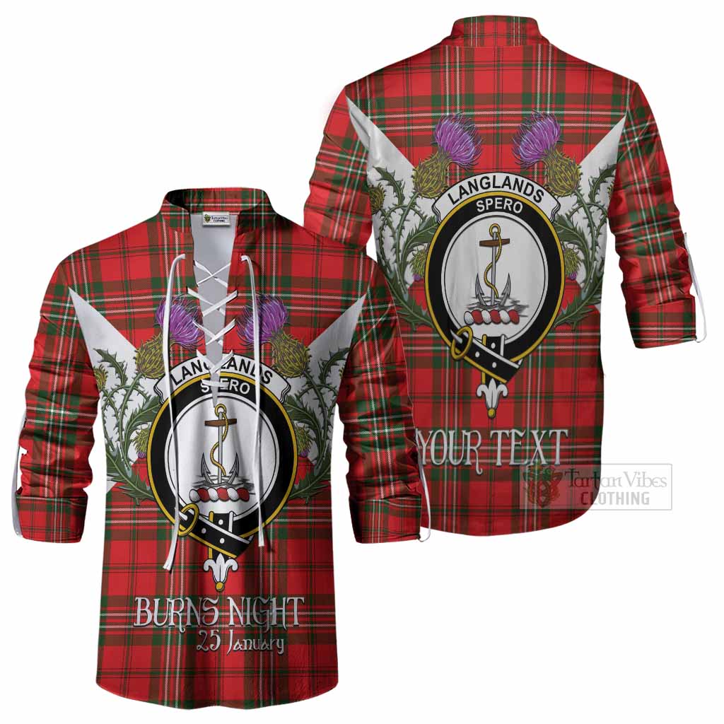 Langlands Tartan Family Crest Ghillie Shirt Scottish Burns Night Thistle Floral