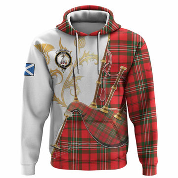 Langlands Tartan Family Crest Hoodie Bagpipes with Scottish Thistle